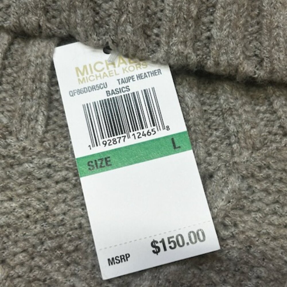 NWT Michael Kors Cable Knit Sweater Turtleneck Jumper Taupe Heather - Picture 7 of 15